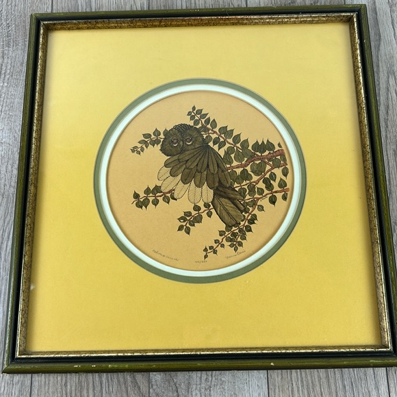 Vintage Ltd Edition Owl in a Branch signed numbered lithograph Yvonne Davis 77’ - Picture 4 of 9